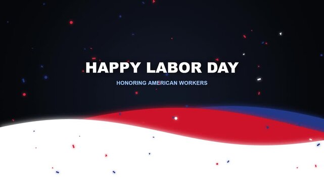 Happy labor day motion background with American flag colors and confetti