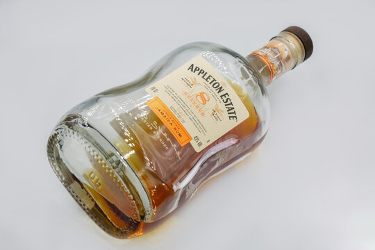 Appleton Estate Signature Jamaican rum bottle closeup on white.