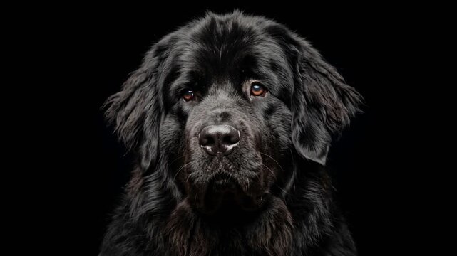 newfoundland dog close up isolated on black background video
