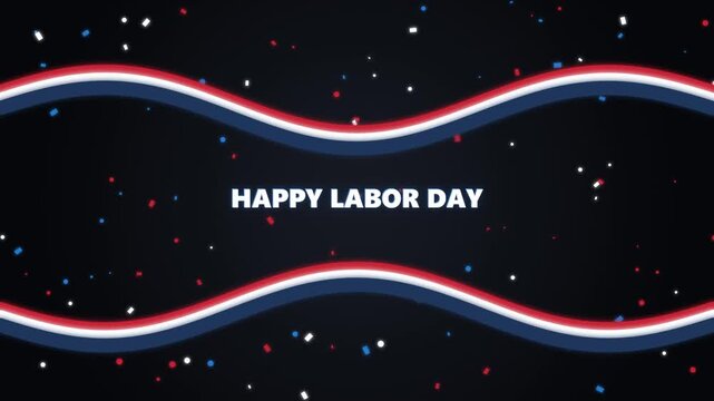 Happy labor day celebration motion with red white and blue confetti background