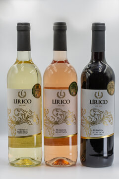 Lirico Premium Selection Spanish white wines closeup on white.
