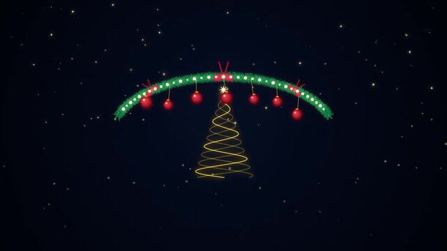 Animated Christmas tree and garland with glowing ornaments on dark motion background