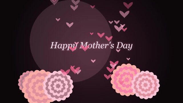 Happy mother's day greeting animation with floating hearts and floral 