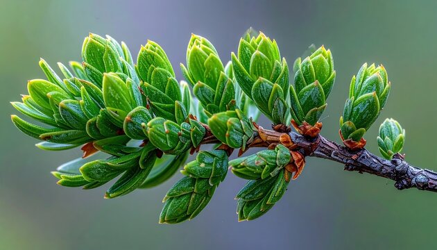 Small cedar branch showing intricate scale-like green leaves and natural texture