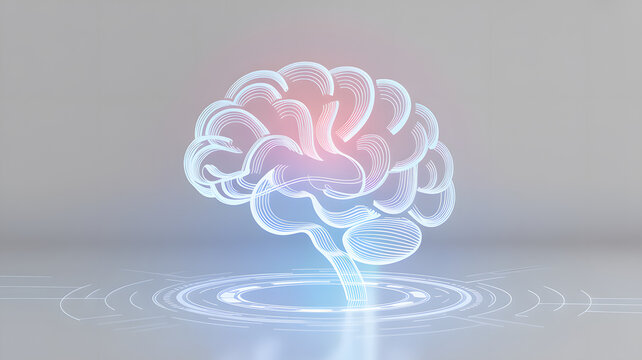 Illuminated brain floating in digital space