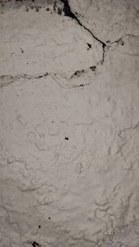 Macro shot of a cracked white wall surface showing deep fissures and textured plaster decay pattern