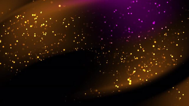 Purple particles gather into flowing formations across a basic plain background, with orange dust and abstract texture illuminated by geometric technology driven light