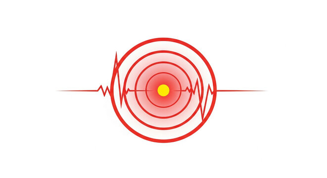 Red concentric circles with a yellow center and a jagged line, symbolizing seismic activity or health alerts, representing danger or vital signs