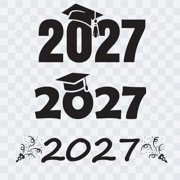 Graduation year two thousand twenty seven design with cap and flourishes on transparent background