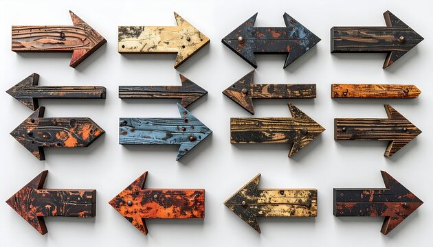 Assorted material arrow signs and directional pointers