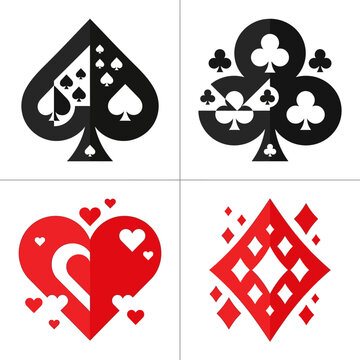 Graphic illustration featuring four classic card suit symbols designed with recursive patterns. vector illustration