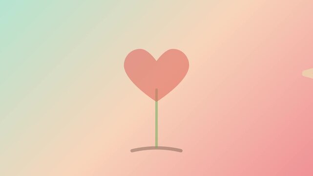 Stylized Human Hand Planting Seed Growing into Vibrant Pulsating Heart Symbol on Soft Pastel Gradient