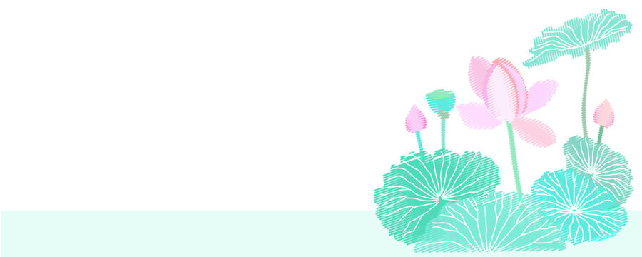 ミニマルな連続線画の蓮の花のベクター背景素材和風イラスト素材