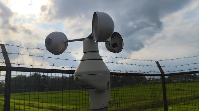 Wind Speed ​​Measurement. The anemometer moves in response to the wind speed in the rice fields during the late afternoon.