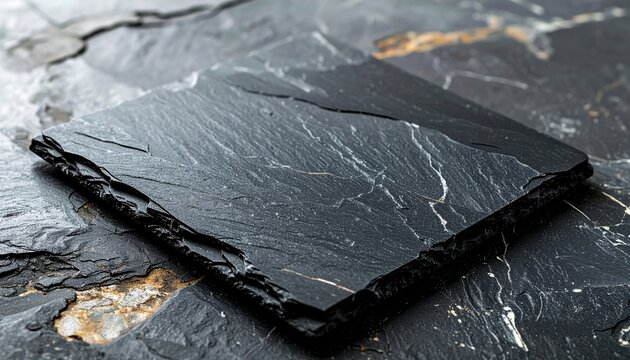 Square black slate coaster with natural stone texture