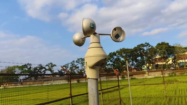 Wind Speed ​​Measurement. The anemometer moves in response to the wind speed in the rice fields during the late afternoon.