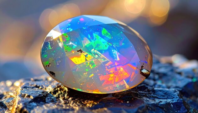 Faceted opal gemstone with vibrant iridescent play of color