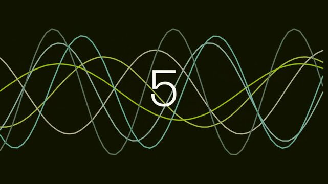 Number nine with oscillating colorful sine wave frequency lines oscillating waves data signal abstract lines wave motion audio waveform