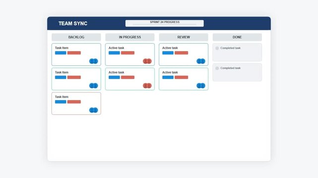 Project Management Dashboard Interface with Kanban Board for Task Tracking and Workflow Organization