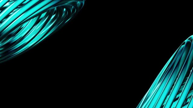 Abstract 3D render Dual Rotating Metallic Wire Domes Seamless Loop Video, Cyan Green Chrome Coil Motion Graphics, Futuristic Cybernetic Axis Spin &ndash; Two metallic wire structures illuminated by cyan