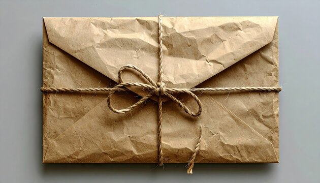 Brown kraft paper envelope with traditional string tie closure