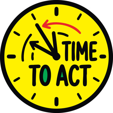 Vibrant yellow vector clock illustration showing bold time to act concept