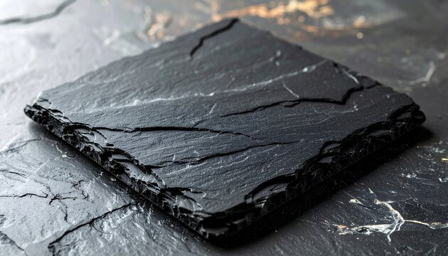 Square black slate coaster with natural stone texture