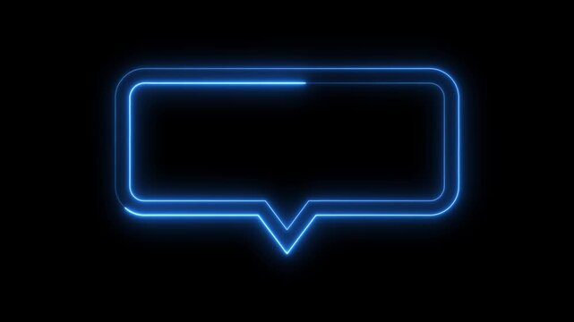 Blue Neon Chat Message Bubble Frame Animation Overlay Glowing Speech Box Communication Interface Futuristic Conversation Window Digital Messaging HUD Loop Background