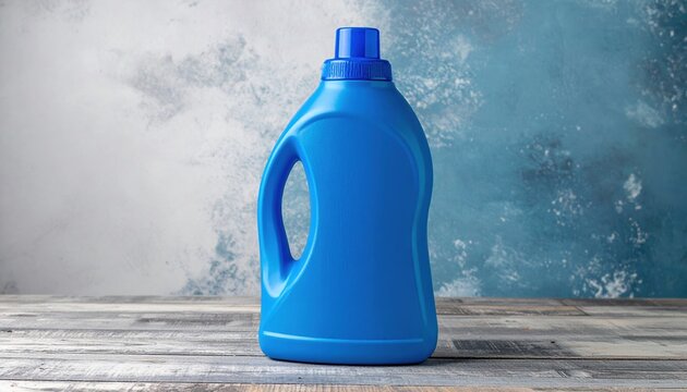 Blue plastic bottle with handle and cap for liquid detergent or fabric softener