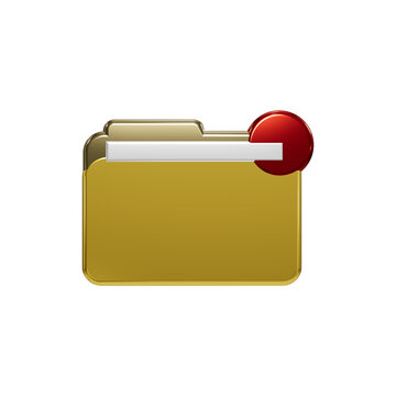 A shiny 3d icon png of a gold folder featuring a white label and a red notification seal on a black background, representing digital organization, data management, and computer user interface concepts
