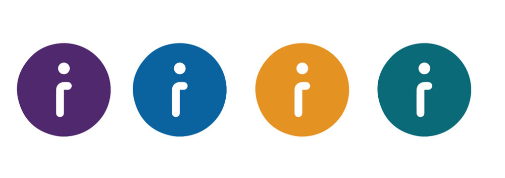 Information and Help Desk Circle Icons Set, Flat Info Button Vector Symbols Isolated on White Background