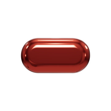 A shiny metallic red 3d icon dash symbol shaped like a capsule isolated against a stark black background, rendered with a glossy finish for clean modern design projects as a transparent png asset.
