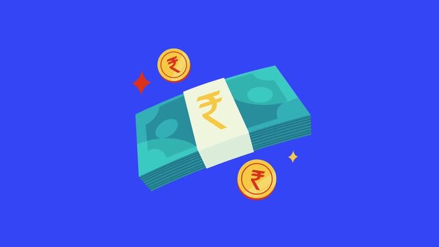 Indian rupees and coins ascend against a vibrant blue backdrop