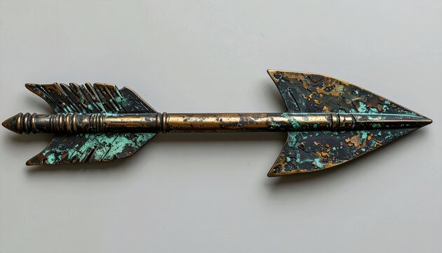 Antique bronze arrow with weathered historical weapon details