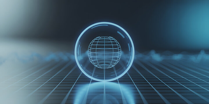 Futuristic globe within a digital tunnel