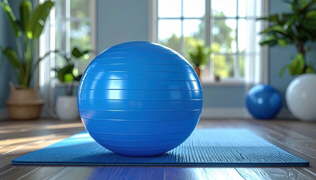 Blue inflatable exercise stability ball