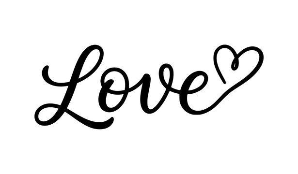 Love hand lettering vector design with heart accent script typography for Valentine and wedding decoration