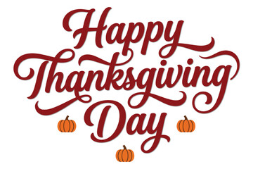 Fototapeta premium Decorative happy thanksgiving day text design with small orange pumpkins isolated on a plain white background for holidays