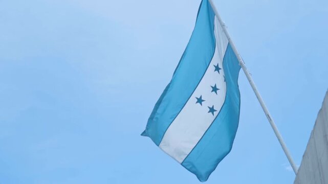 Honduras flag waving in the blue sky