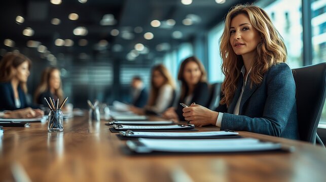 Professional Business Woman Leading a Meeting in a Modern Corporate Conference Room