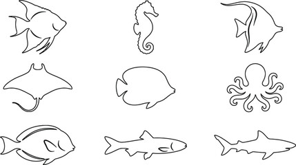 Obraz premium Vintage engraving of various fish illustrations in a scientific style