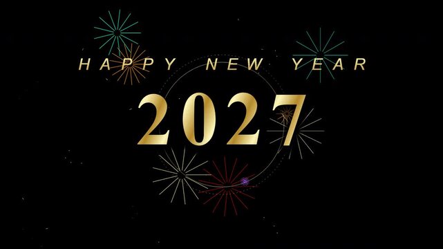 Elegant Gold 2027 Happy New Year Celebration Greeting Background Featuring Minimalist Fireworks Design Elements On alpha chanell