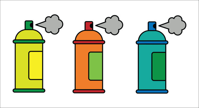 Three spray paint cans are depicted in a colorful vector illustration against a white background spraycans aerosol graffiti art design graphic isolated whitebackground flatdesign contemporary
