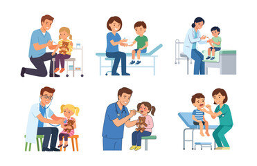 Fototapeta premium Professional Medical Caregivers and Pediatric Doctors Examining Children Patients