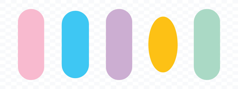 Set of five pastel and bright colored rounded rectangular and oval button shapes with rounded rectangles oval buttons colorful shapes pastel elements