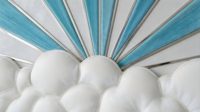 Abstract sunburst rays pattern with blue and white stripes radiating from a center point in view