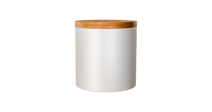 Food snacks jar container in white with wooden lid in a transparent background
