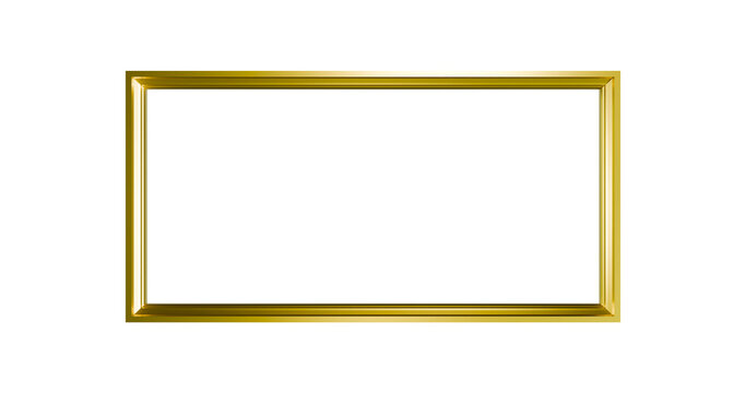 Photo frame rectangular gold carved in a transparent background