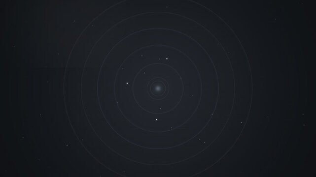 Minimalist digital space map with concentric glowing orbits and distant stars in the dark universe