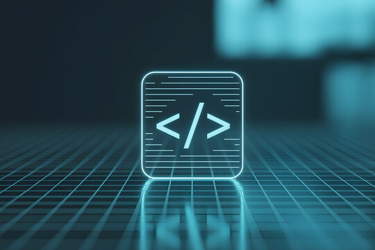 Digital code icon on reflective surface